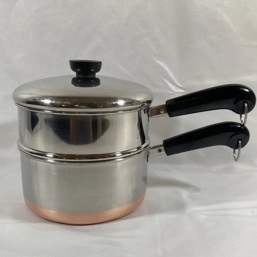 Revere Ware Copper Bottom 2 Qt Saucepan Steamer & Lid Clinton 95 h Stainless USA